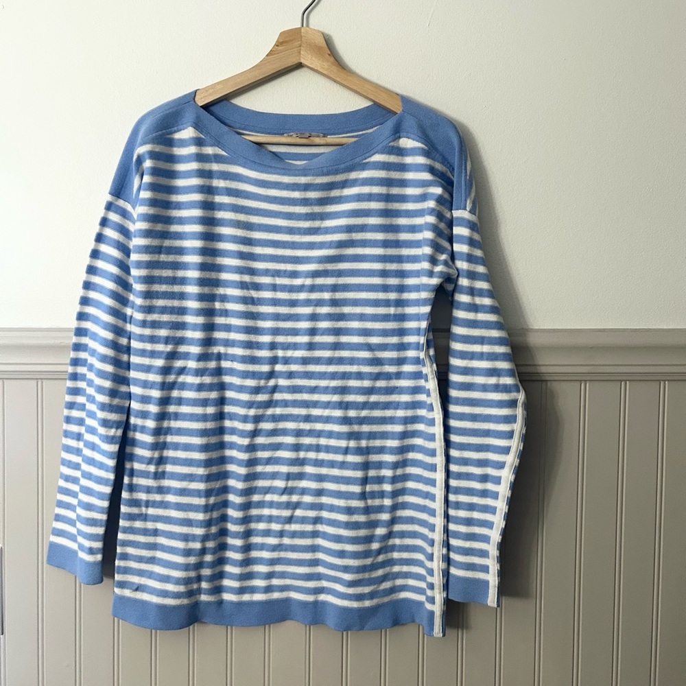 GAP Medium 100% Cotton Light Blue and White Striped Long Sleeve Top